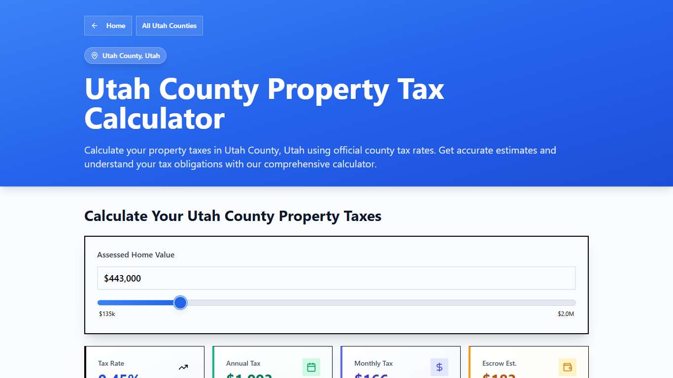 Utah County, UT Property Tax Calculator 2025-2026